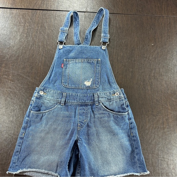 Levis® Shortalls Girls Size 14 Medium Wash Denim Overalls Shorts Vintage Waters - Picture 1 of 13